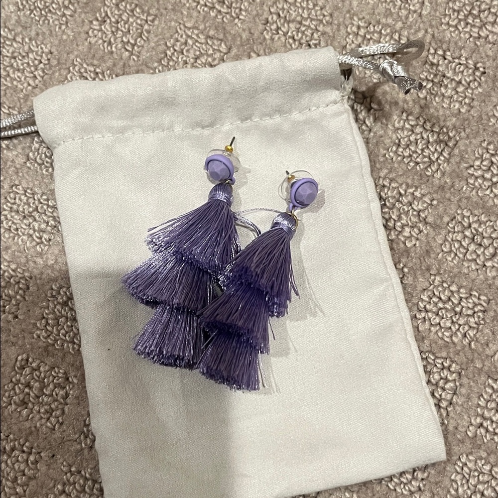 J. Crew Lavender Tassel Earrings with Gold Detail